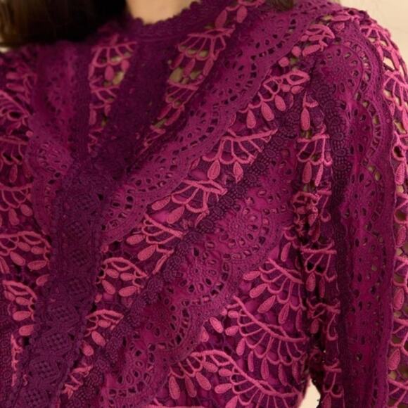 SUNDANCE Women’s Linnea Crochet Red Plum Top Small Western Delicate Intricate - Picture 3 of 14